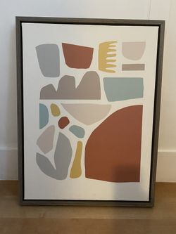 For Sale grey framed abstract print on canvas wall art Kate and Laurel Sylvie “Desert Melody” by Kelly Knaga. 