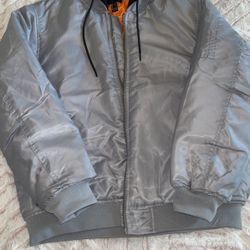 (Large) Silver Jacket With Black Hoodie 