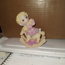 Lovely Porcelain Cute Little Girl Riding A Rocking 🐎.