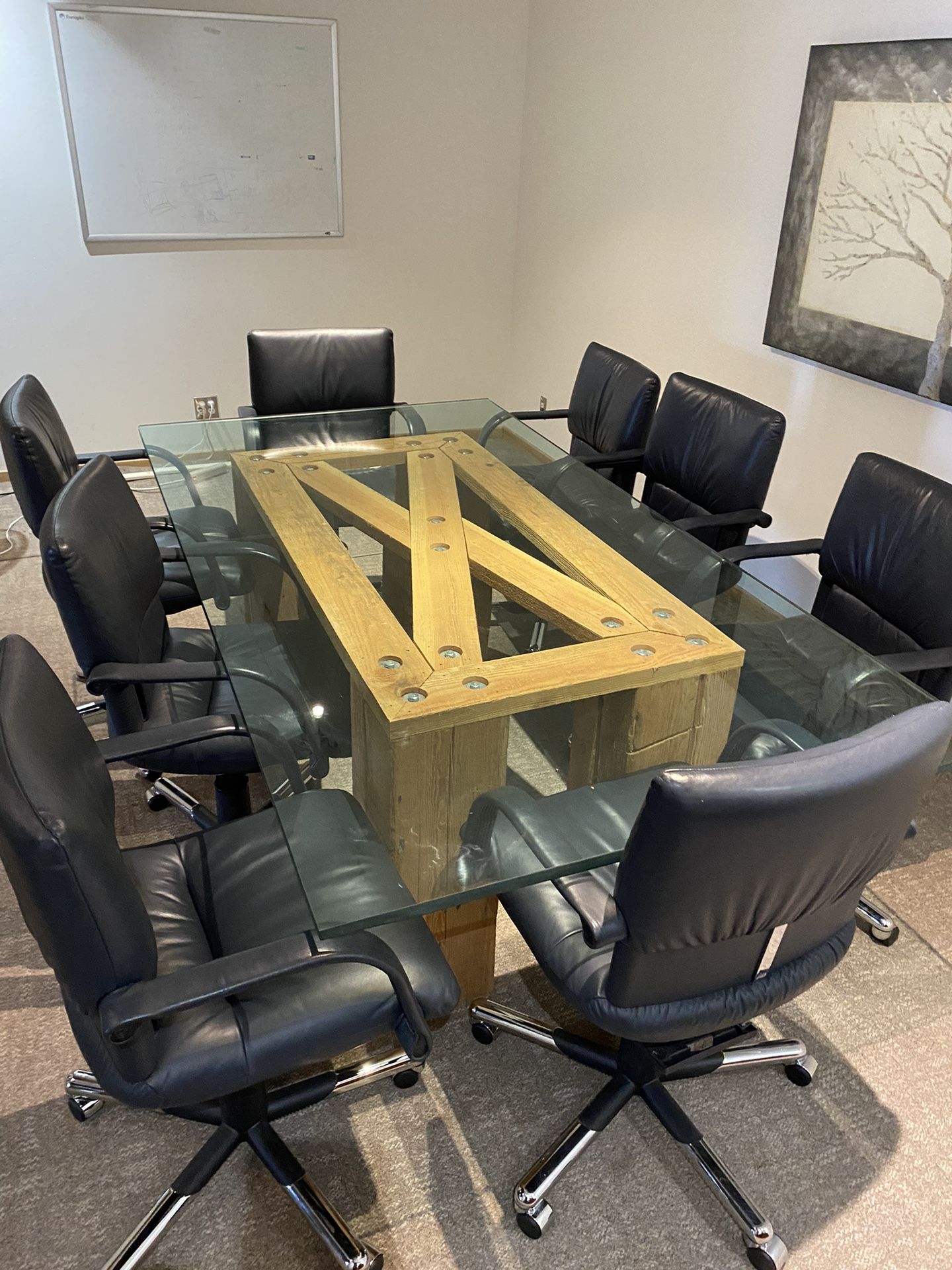 8 Blue Leather Conference Room Chairs