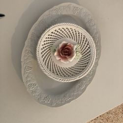 Made in Italy Vintage plate-with Rose  Flower and white platte