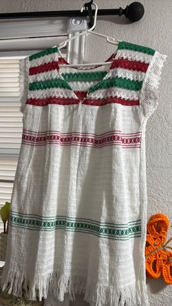Mexican Huipil Blouse White Red Green