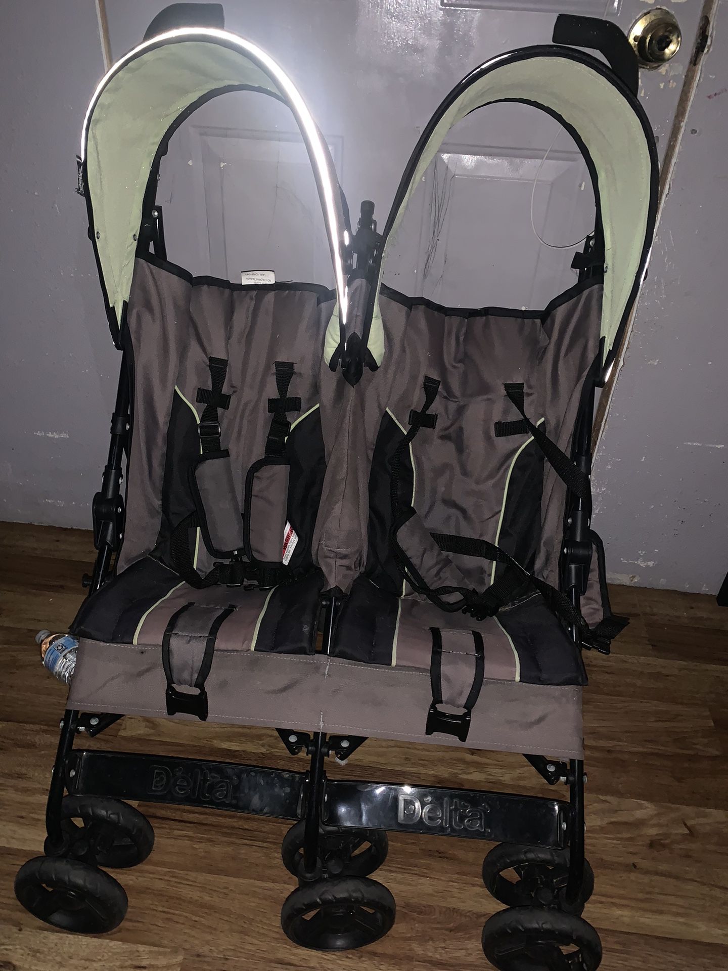 Delta Gray And Green Double Stroller Compact 