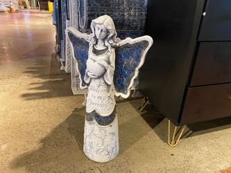 Garden Angel Statue with Blue Mosaic Wings