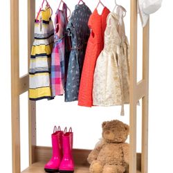 Wooden Clothes Rack with Shelves with Side Hooks