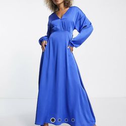 New With Tags Satin Cobalt Blue Maxi Dress