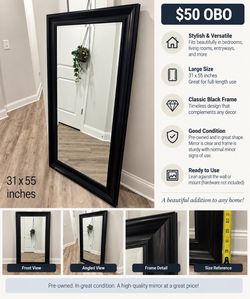 Large Black Framed Full-Length Mirror 31x55