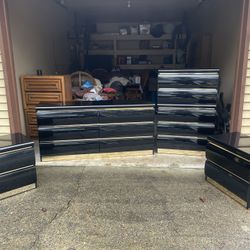 Vintage MCM Post-Modern Black and Gold Dresser Set