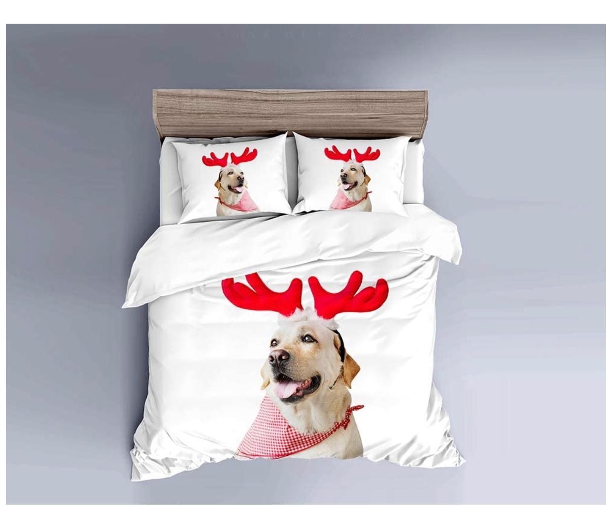 New never used Duvet Cover Sets 3 Pieces Brushed Microfiber Fabric Duvet Cover King Size Zipper Closure with Two Pillow Cases Christmas Dog Animal Di