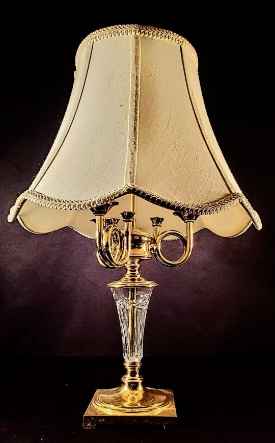 Waterford Overture-style Fine Cut Crystal & Brass Table Lamp - MINT CONDITION