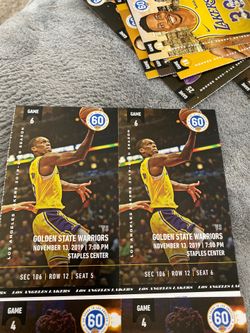 2 Lakers vs Warriors tickets 11/13 section 106 row 12 seats 5&6