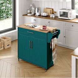 NEW! Jarenie Green Rolling Kitchen Island
