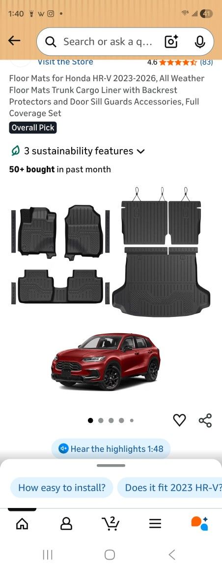 Floor Mats for Honda HR-V 2023-2026