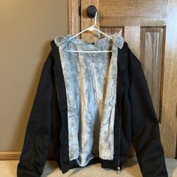 Black Zip Hoodie Sweatshirt With Grey Fur Lining 2xl Xxl New  