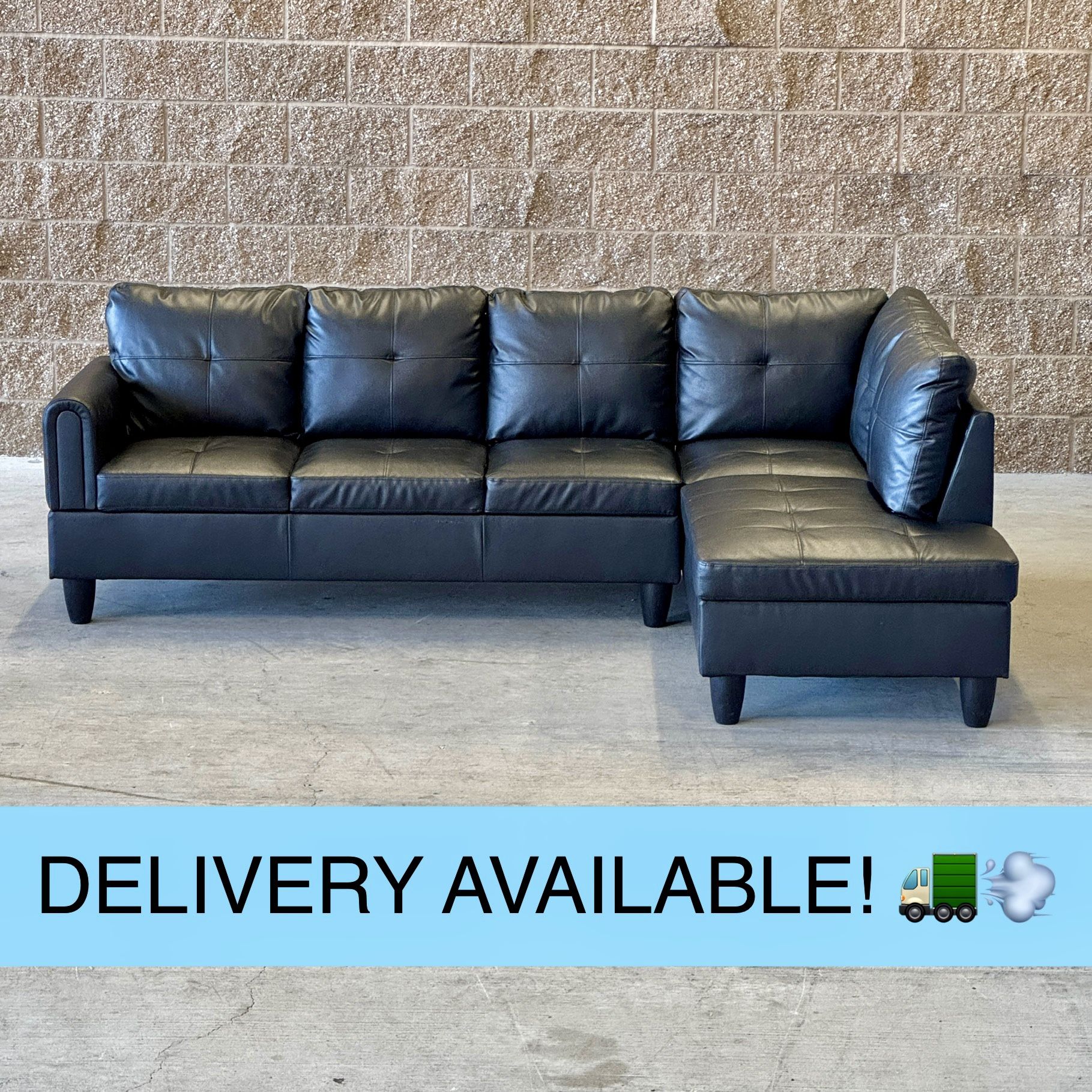 Black Leather L Sectional Couch Sofa (DELIVERY AVAILABLE! 🚛💨)