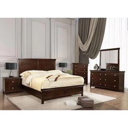 4 PCs Bedroom Set Queen Bed Nightstand Dresser Mirror 