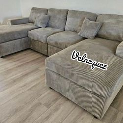 ✅️✅️4 pc fog grey corduroy fabric sectional sofa with double chaise✅️✅️✅️