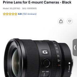 Sony - FE 20mm f/1.8 G Ultra Wide Angle Prime Lens for E-mount Cameras - Black 