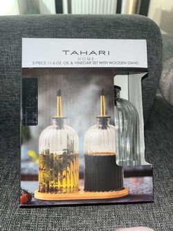 Tahari Home Oil & Vinegar Set with Wooden Stand