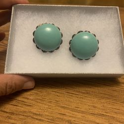 Big round Vintage Teal Color Earrings
