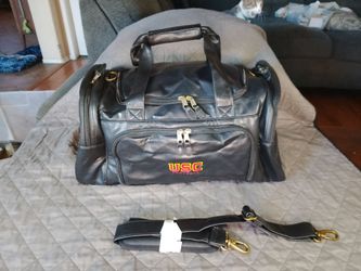 USC Trojans Football Black Leather Duffel Bag Gym