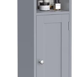 VASAGLE Small Storage Corner Floor Cabinet with Door, 7.9 x 7.1 x 31.5 Inches, Narrow Toilet Paper Storage Holder, Adjustable Shelves, for Bathroom, L