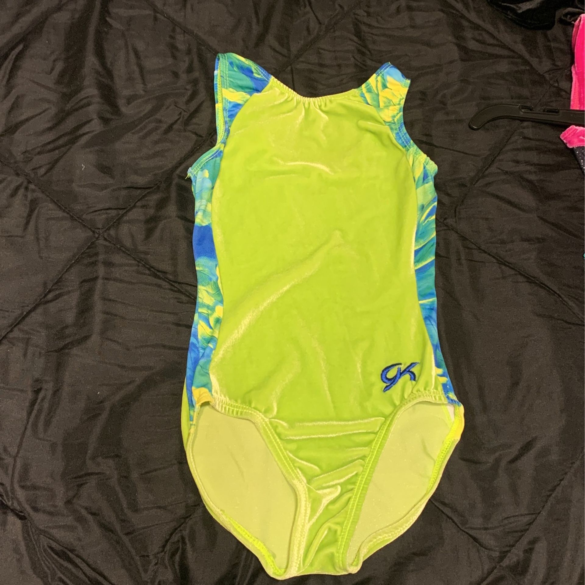 Girls Green & Blue Velour Gymnastics Leotard
