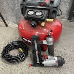 Air Compressor With Hose And Nail Gun