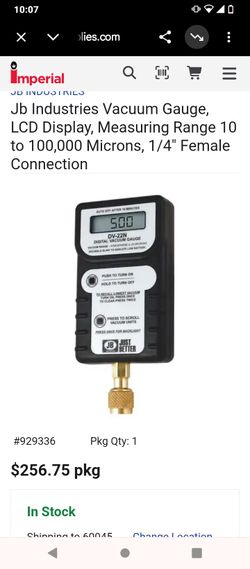 JB Industries DV22N HAND HELD DIGITAL VACUUM GAUGE