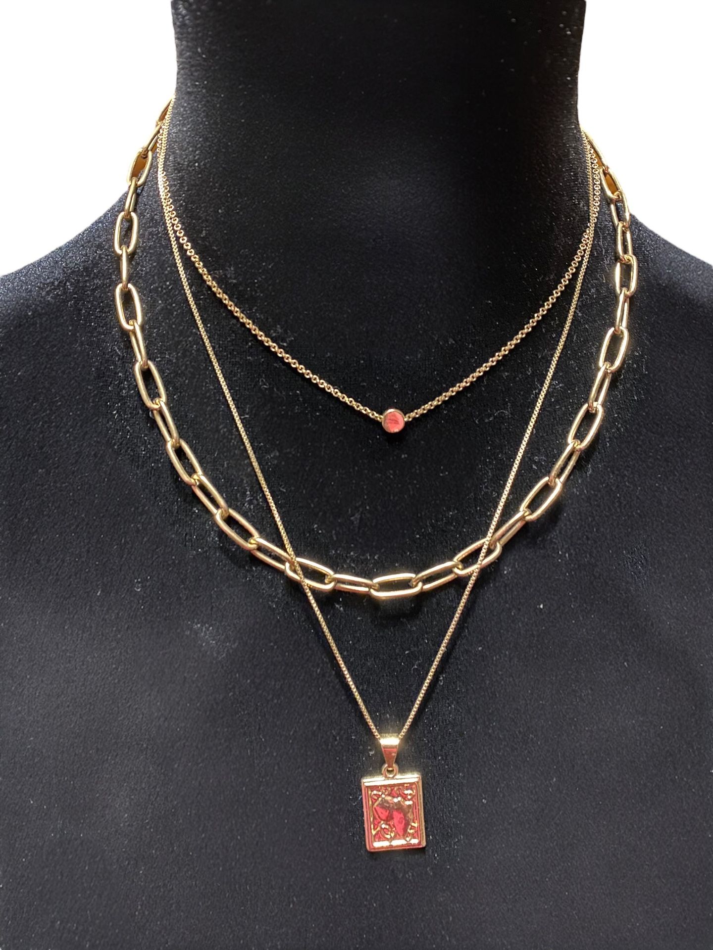 Layered Gold Tone Necklace with Africa Pendant