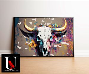 Big 24x36 Framed Art Print - Colorful Bull Horns