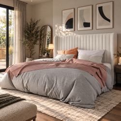 Queen Size Upholstered Bed Frame with Tall Headboard