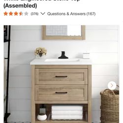 Autumn 30 in. Single Sink Weathered Tan Bath Vanity with White Engineered Stone Top (Assembled)