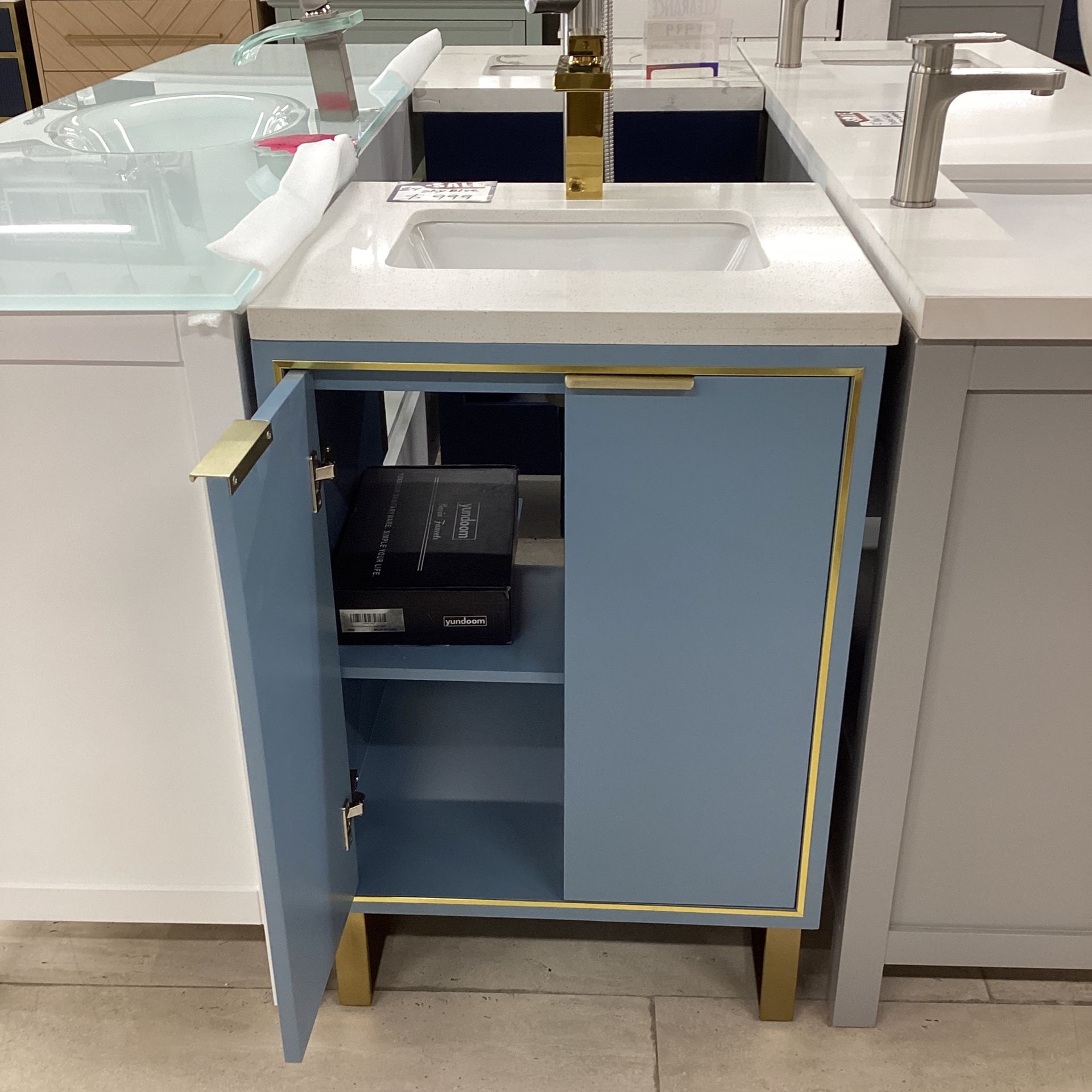 24” Sky Blue Bathroom Vanity Stone Countertop Ceramic Sink Solid Wood Fully Assembled Available Today!!!