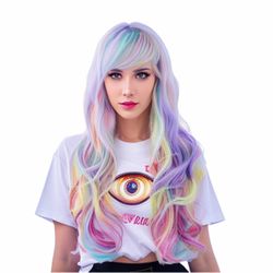 Long Rainbow Multicolor Wavy Wig brand new never worn