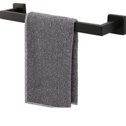 16” TocTen Bath Towel Rack - Square Base Thicken Stainless Steel Black Bathroom Towel Rack
