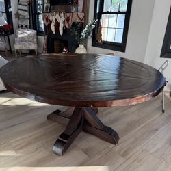 RESTORATION HARDWARE  SALVAGED WOOD X-BASE ROUND DINING TABLE
