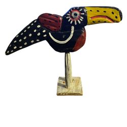 Whimsical Vintage Guatemalan Toucan Folk Art Wood  Sculpture