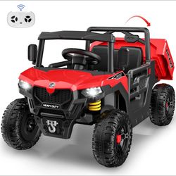 24V Kids Ride On Truck Car, 2-Seat Electric Ride on Toy w/ Dump Bed, Remote Control, Music, Story,