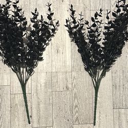  2 Black Artificial Eucalyptus Stems Faux Flowers 