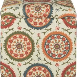 Square Storage Ottoman with Lift Off Lid | Ottoman with Storage for Living Room & Bedroom, Suzani Orange 17.50" x 17.50" x 17.50"