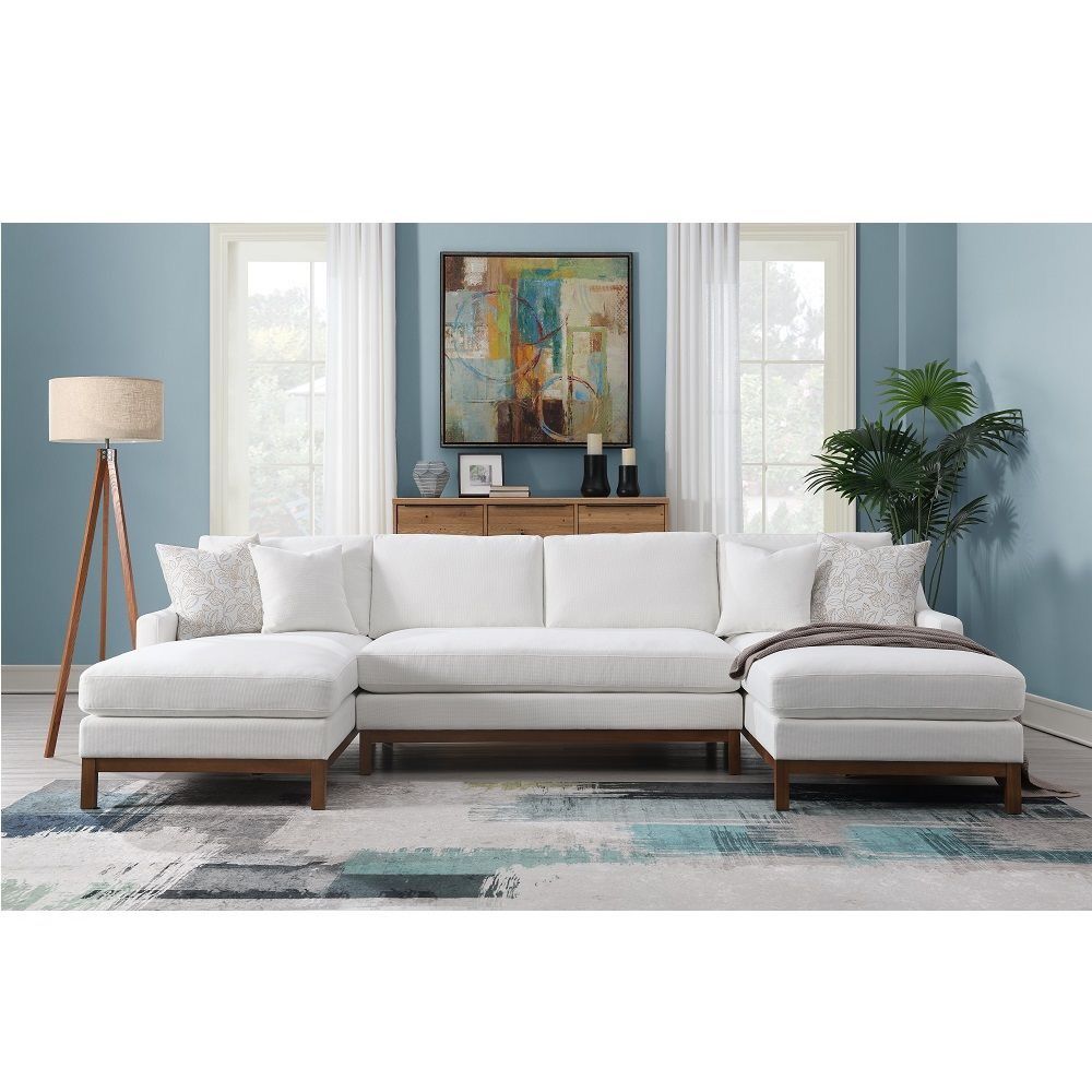 SECTIONAL SOFA IVORY / CREAM CHENILLE FABRIC COUCH CHAISE