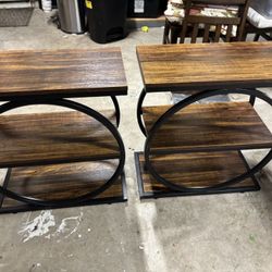 New - 3-Tier Narrow End Table, Wood Side Table with Black Metal Frame (set Of 2)