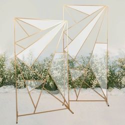 Set Of 2 Gold Metal Rectangular Geometric Wedding Backdrop Floor Stand,