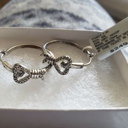 Beautiful Sterling Silver Heart Hoop Earrings. Brand New In Box. MSRP $249.99.