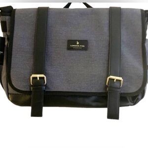 London Fog Canvas Messenger Bag Denim Grey and black with adjustable straps