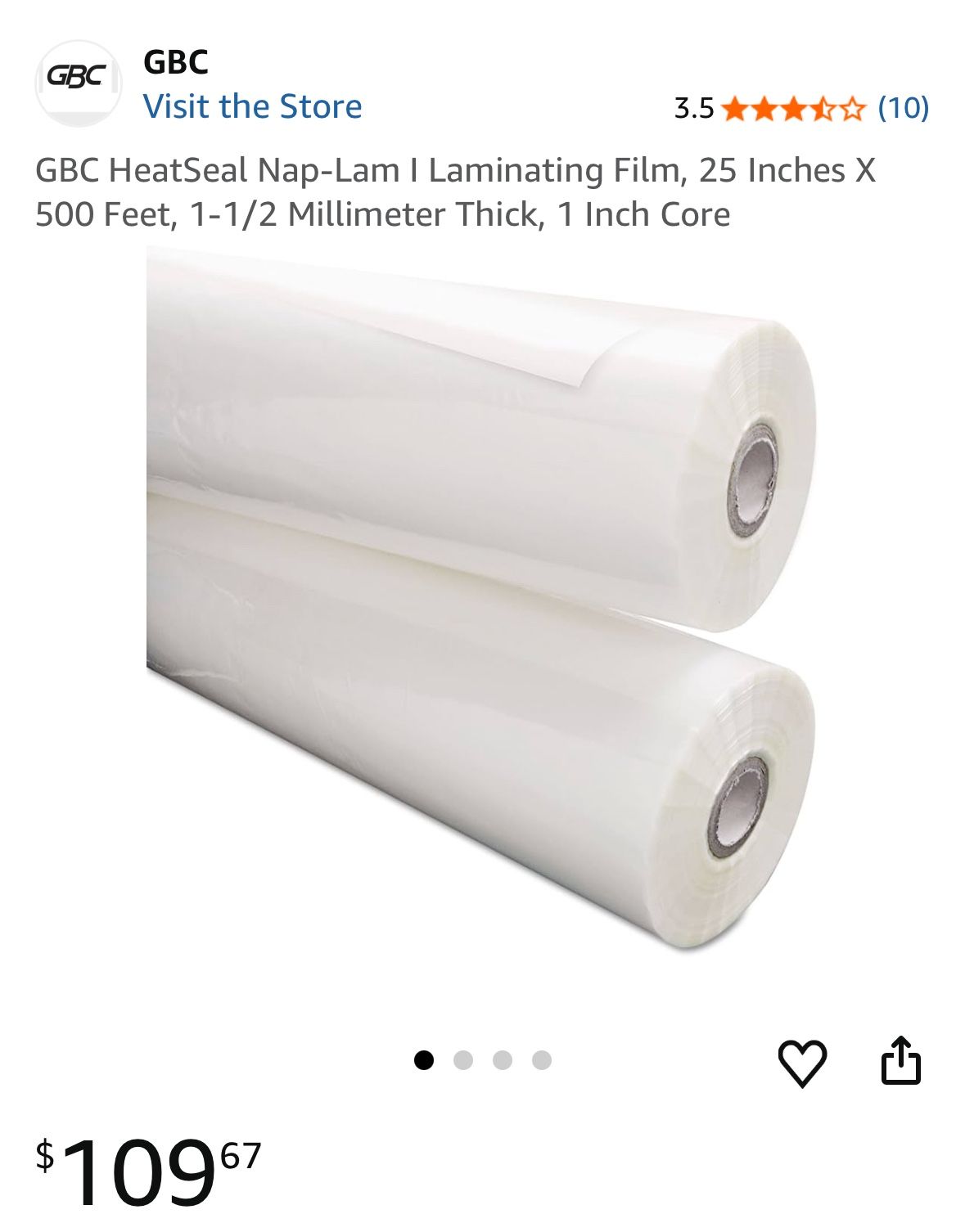 GBC HeatSeal Nap-Lam I Laminating Film, 25 Inches X 500 Feet, 1-1/2 Millimeter Thick, 1 Inch Core