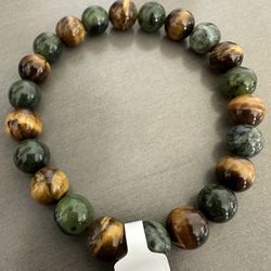New, Men’s Jade And Tiger Eye Stone Bracelet. Jewelry Bag And Meanings Included.