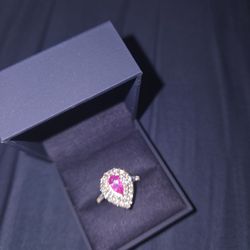Sterling silver pear cut 2.25 carat pink sapphire and diamond ring
