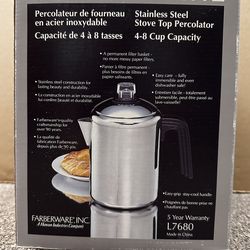 Farberware Stainless Steel 4-8 Cup Stovetop Percolator- Open Box